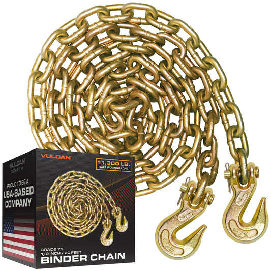 VULCAN Binder Chain with Clevis Grab Hooks - Grade 70 - 1/2 Inch x 20 Foot - 11,300 Pound Safe Working Load