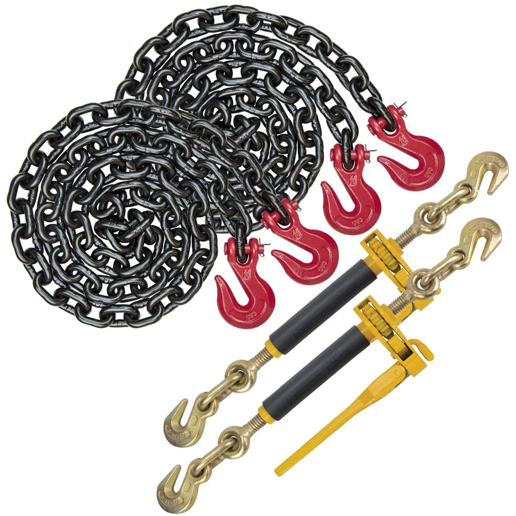 VULCAN Chain and Load Binder Kit - (2) Grade 80 1/2 Inch x 20 Foot Chains And (2) Ratchet Load Binders - 48,000 Pound Safe Working Load