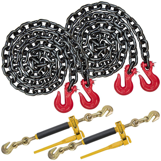 VULCAN Chain and Load Binder Kit - (2) Grade 80 1/2 Inch x 16 Foot Chains And (2) Folding Handle Load Binders - 12,000 Pound Safe Working Load