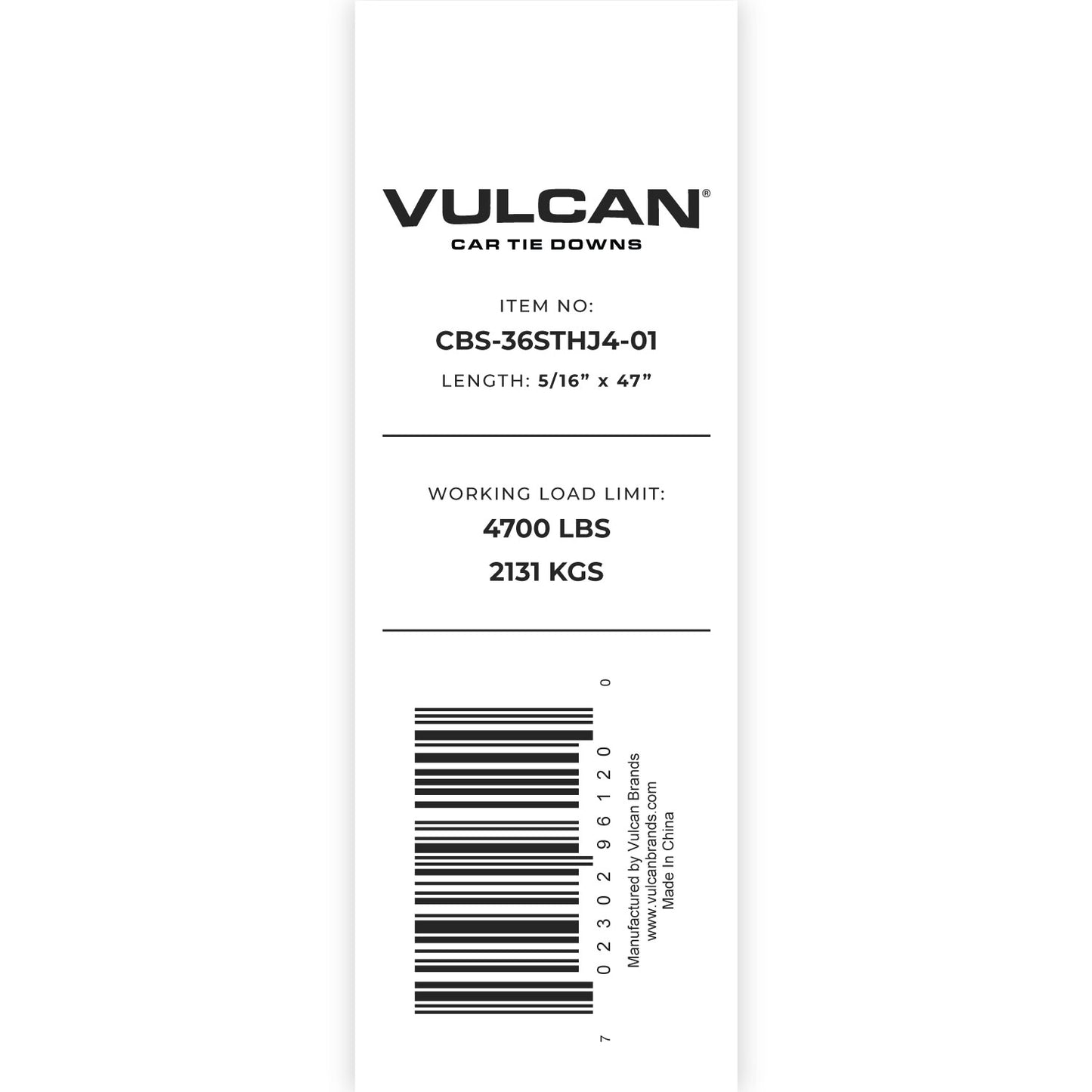 VULCAN Towing Chain Bridle - 15 and 4 Inch J Hooks - Grade 70 Chain - 47 Inches Long - 4,700 Pound Safe Working Load