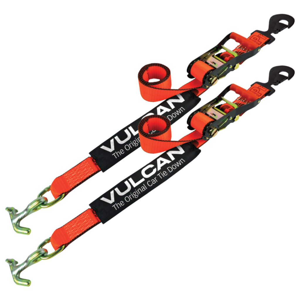 VULCAN Car Tie Down with Universal Fast-Strap Frame Hook - 72 Inch - 2 Pack - PROSeries - 3,300 Pound Safe Working Load