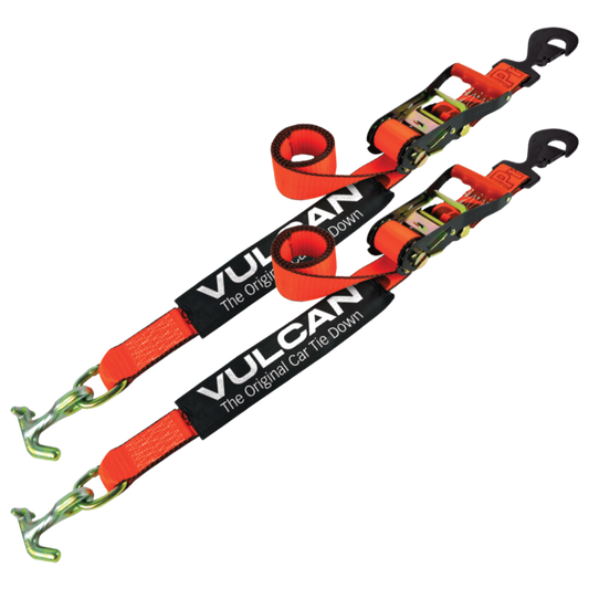 VULCAN Car Tie Down with Universal Fast-Strap Frame Hook - 72 Inch - 2 Pack - PROSeries - 3,300 Pound Safe Working Load