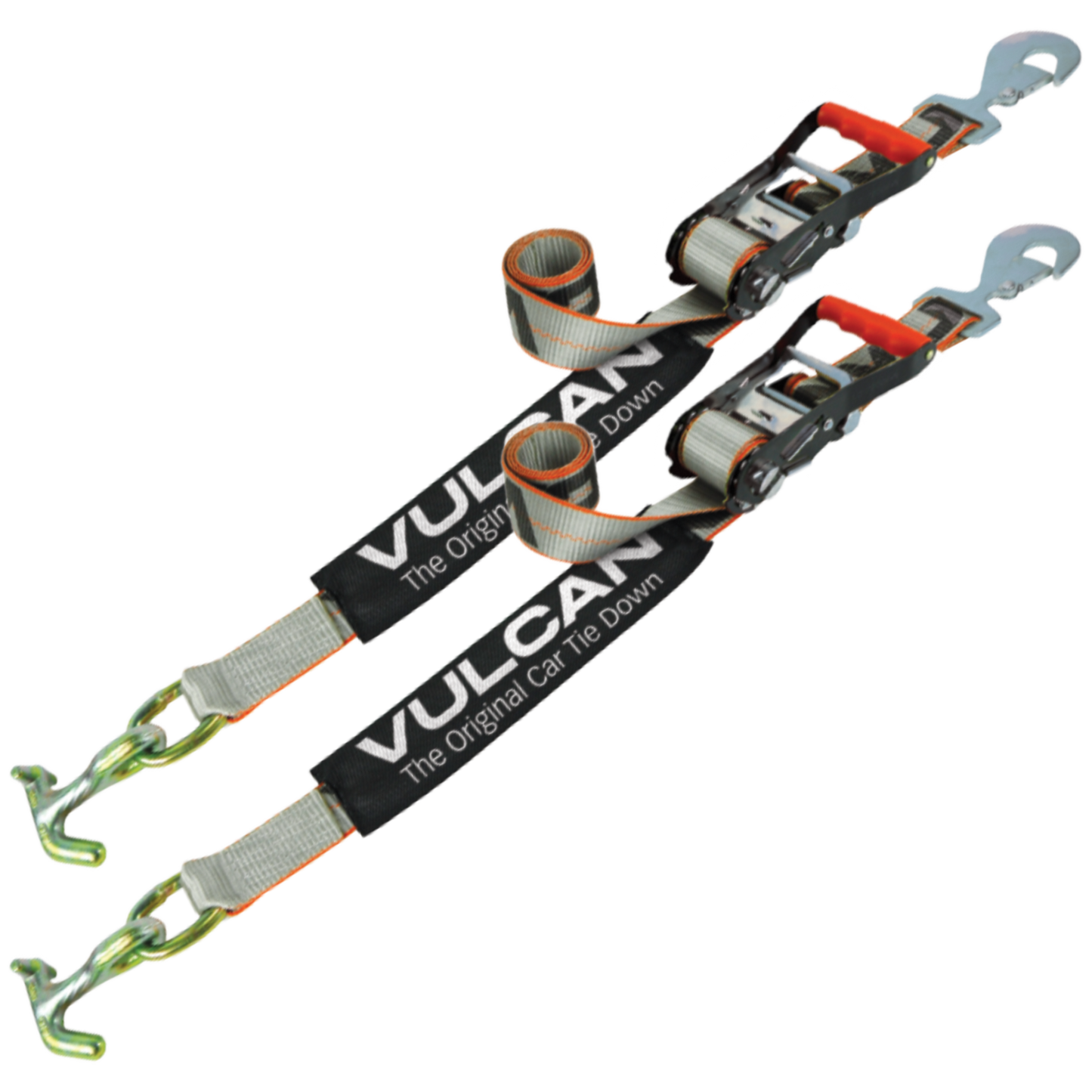 VULCAN Car Tie Down with Universal Fast-Strap Frame Hook - 72 Inch - 2 Pack - Silver Series - 3,300 Pound Safe Working Load