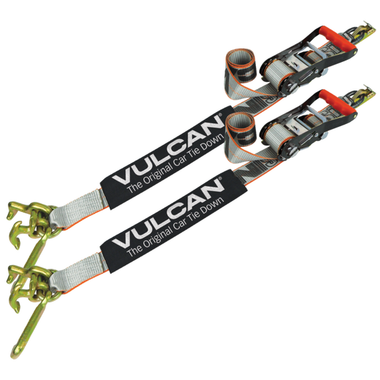 VULCAN Car Tie Down with Universal Frame Hook Cluster For E Track - 96 Inch - 2 Pack - Silver Series - 3,300 Safe Working Load