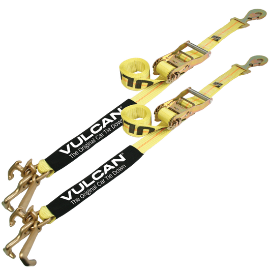 VULCAN Car Tie Down with RTJ Hook Cluster - Snap Hook - 96 Inch - 2 Pack - Classic Yellow - 3,300 Pound Safe Working Load