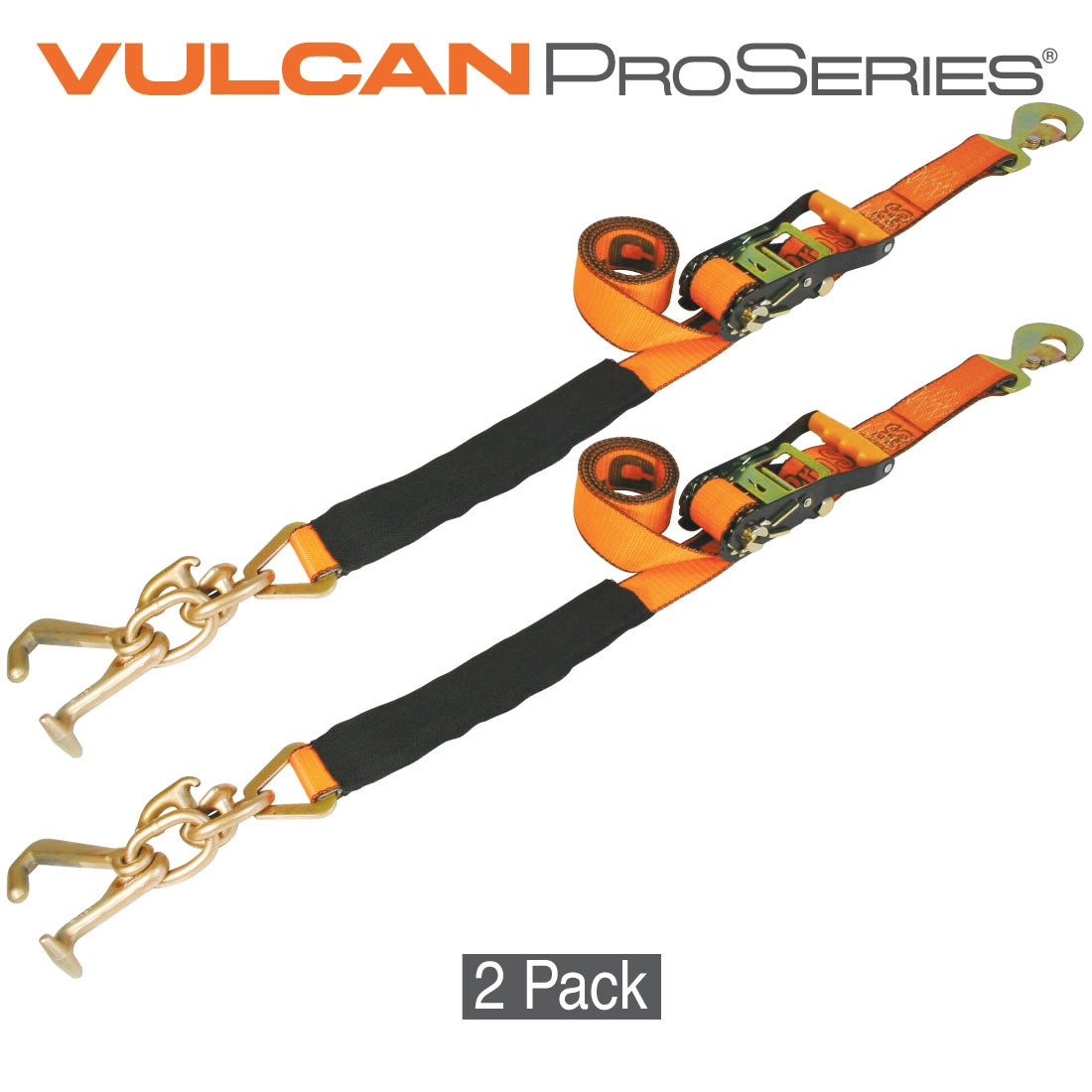 VULCAN Car Tie Down with RTJ Hook Cluster - Snap Hook - 96 Inch - 2 Pack - PROSeries - 3,300 Pound Safe Working Load