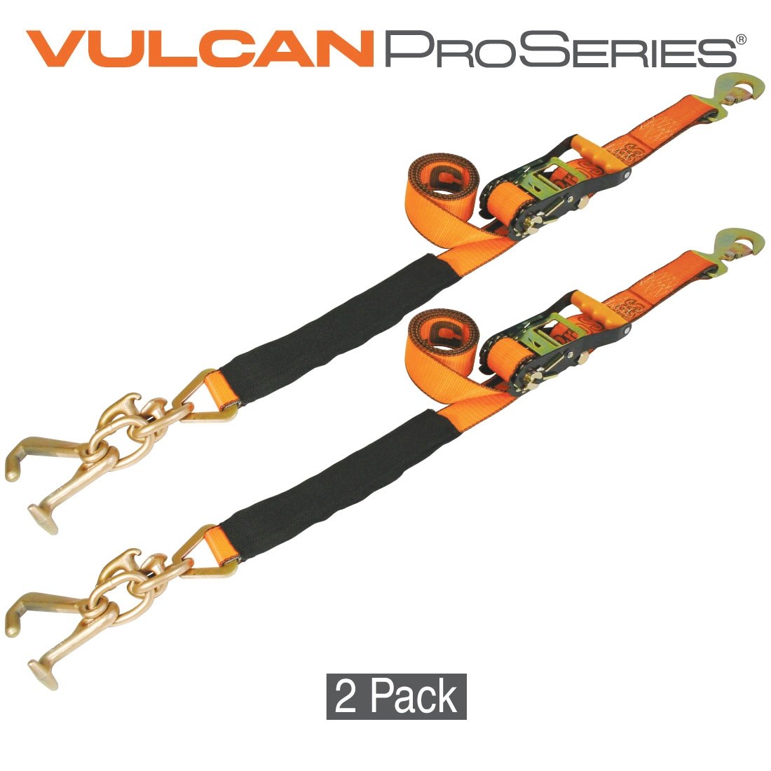 VULCAN Car Tie Down with RTJ Hook Cluster - Snap Hook - 96 Inch - 2 Pack - PROSeries - 3,300 Pound Safe Working Load