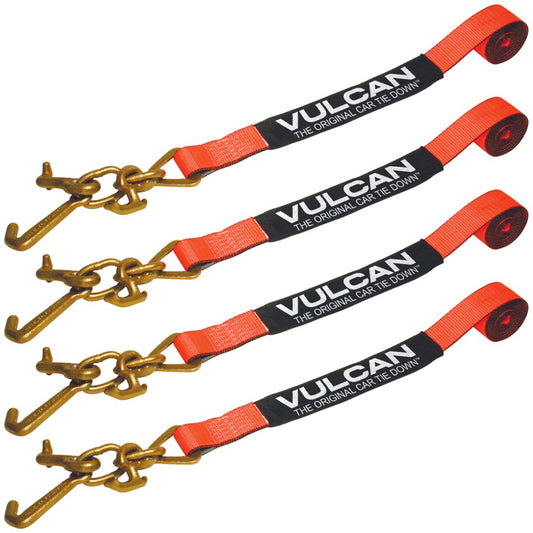 VULCAN Car Tie Down Strap Only - RTJ Hooks - 96 Inch - 4 Pack- PROSeries - 3,300 Pound Safe Working Load