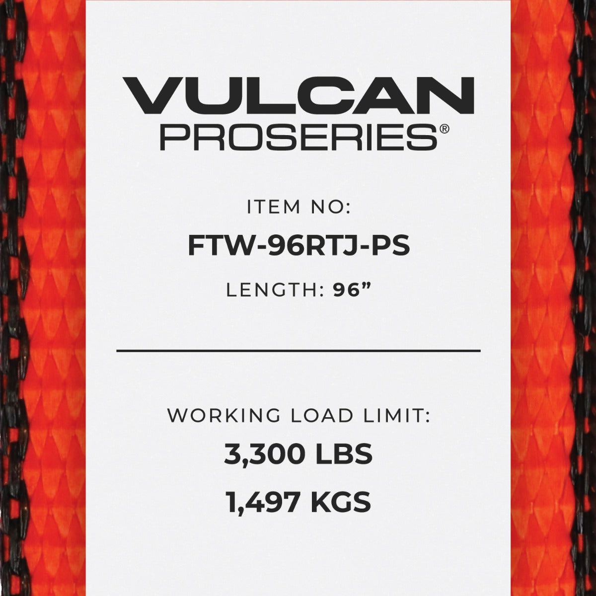 VULCAN Car Tie Down Strap Only - RTJ Hooks - 96 Inch - 4 Pack- PROSeries - 3,300 Pound Safe Working Load