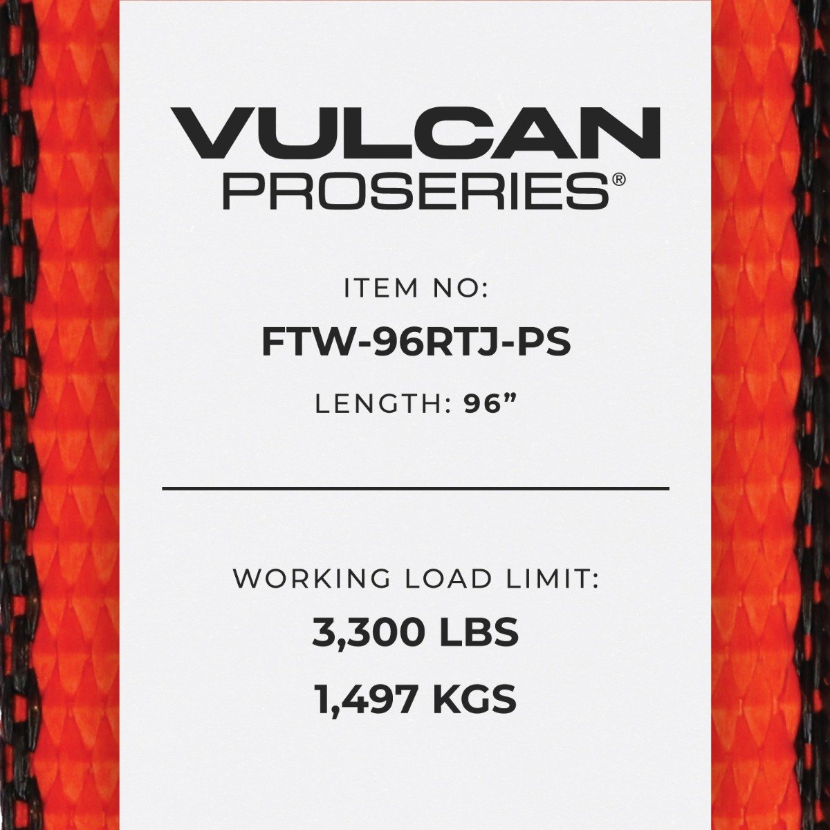 VULCAN Car Tie Down Strap Only - RTJ Hooks - 96 Inch - 4 Pack- PROSeries - 3,300 Pound Safe Working Load