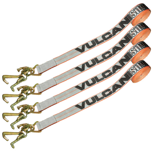 VULCAN Car Tie Down Strap Only - RTJ Hooks - 96 Inch - 4 Pack - Silver Series - 3,300 Pound Safe Working Load