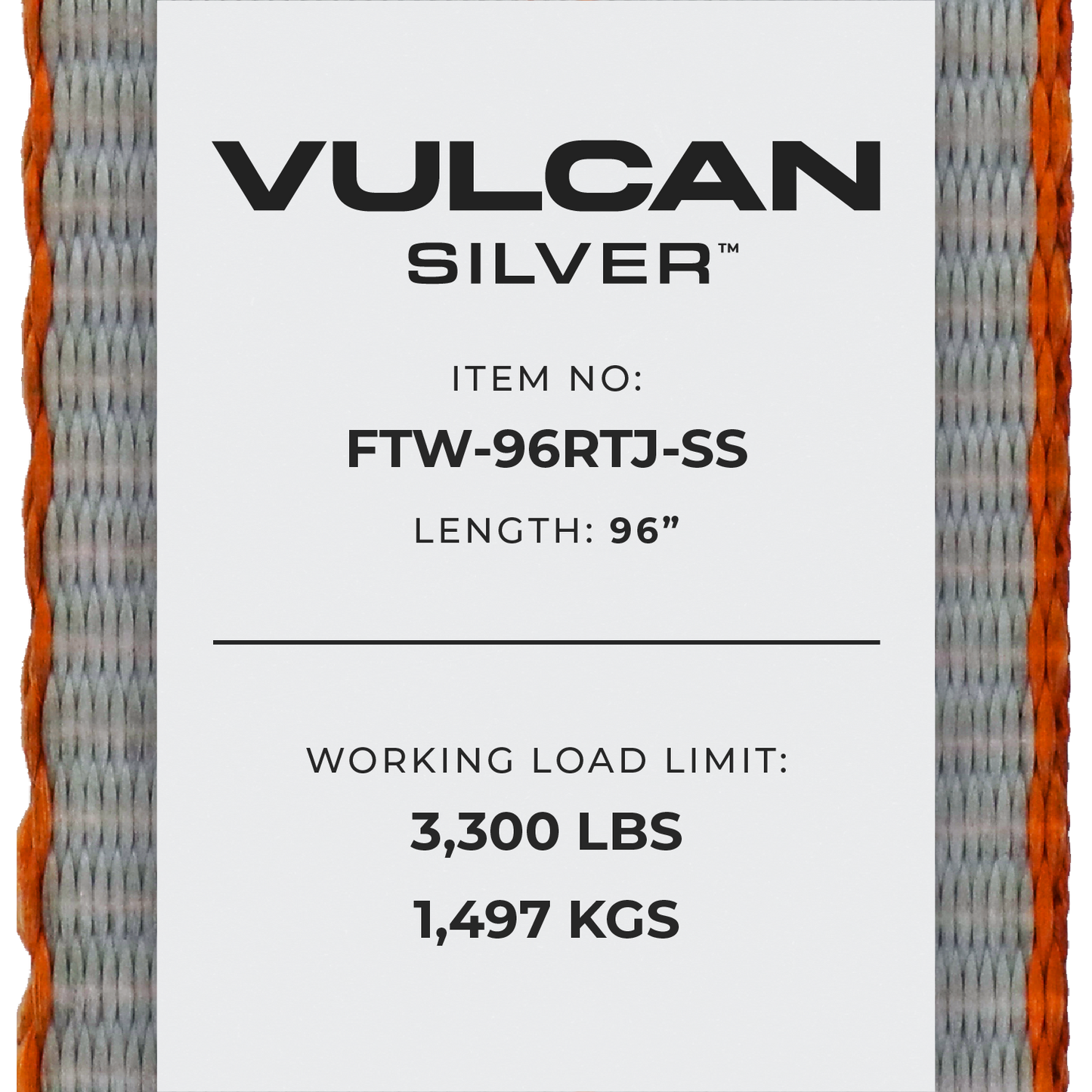 VULCAN Car Tie Down Strap Only - RTJ Hooks - 96 Inch - 4 Pack - Silver Series - 3,300 Pound Safe Working Load