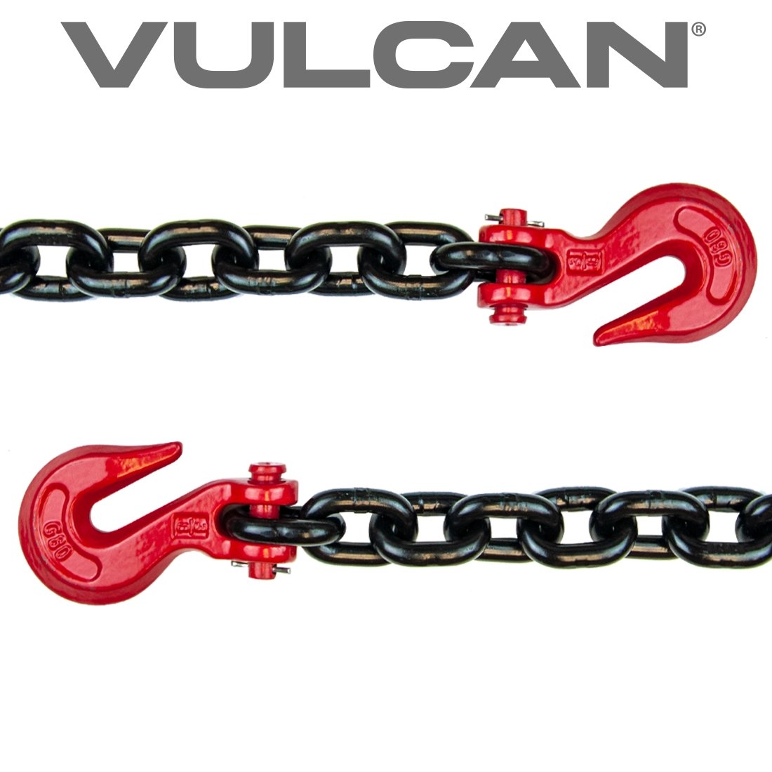 VULCAN Binder Chain Tie Down with Grab Hooks - Grade 80 - 3/8 Inch x 16 Foot - 7,100 Pound Safe Working Load