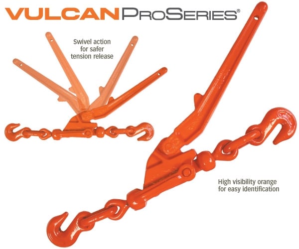 VULCAN Load Binder with 2 Grab Hooks - Lever Style - For 5/16 Inch Grade 70 or 3/8 Inch Grade 43 Chain - 5,400 Pound Safe Working Load