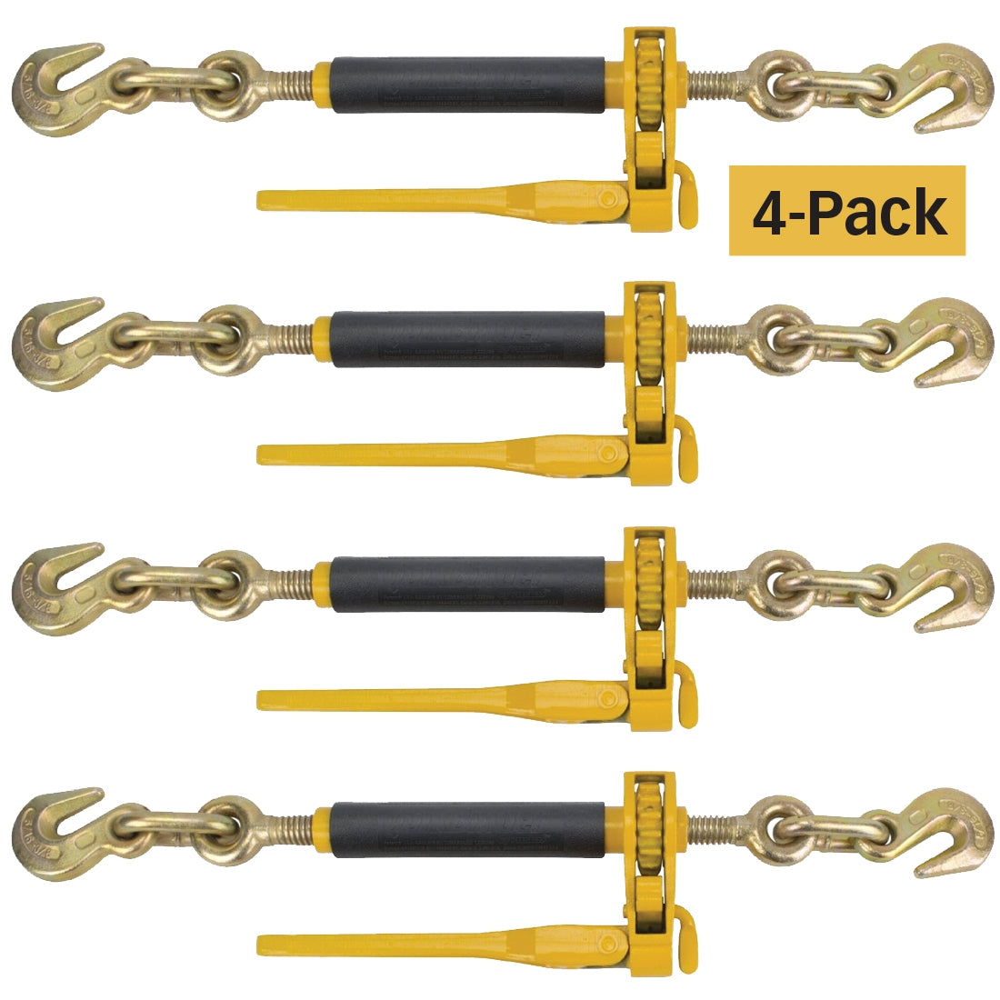 Peerless Ratchet Style Folding Handle Load Binder with 2 Grab Hooks - 7,100 Lbs. Safe Working Load (For 5/16'' Grade 70 - 3/8'' Grade 70 or 3/8'' Grade 80 Chain - Pack of 4)