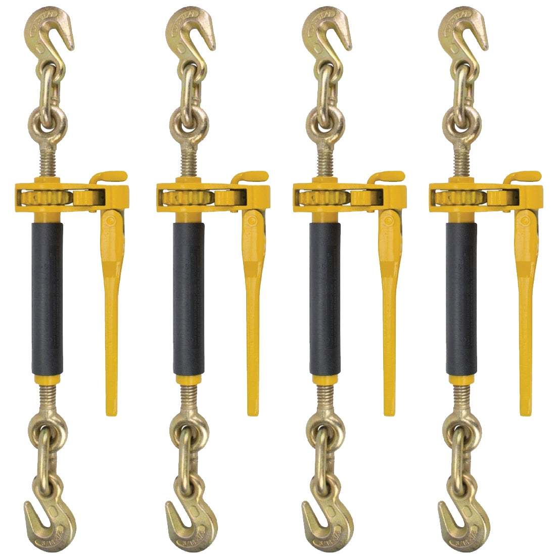 Peerless Ratchet Style Folding Handle Load Binder with 2 Grab Hooks - 7,100 Lbs. Safe Working Load (For 5/16'' Grade 70 - 3/8'' Grade 70 or 3/8'' Grade 80 Chain - Pack of 4)