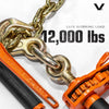 VULCAN Folding Handle Load Binder (Four Pack) with 2 Grab Hooks - Ratchet Style - 12000 Pound Safe Working Load (Works with 3/8 Inch Grade 70, 80 and 100 or 1/2” Grade 43 Chain)