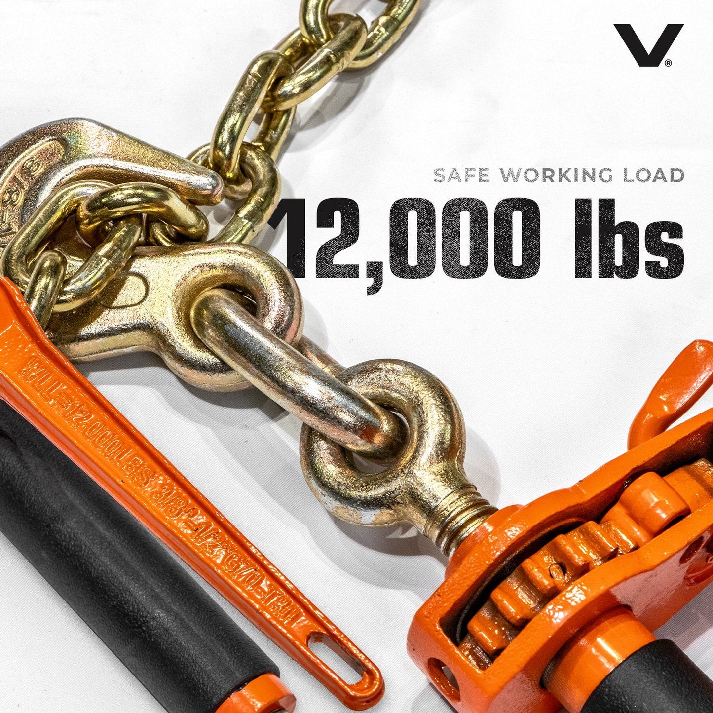 VULCAN Folding Handle Load Binder (Four Pack) with 2 Grab Hooks - Ratchet Style - 12000 Pound Safe Working Load (Works with 3/8 Inch Grade 70, 80 and 100 or 1/2” Grade 43 Chain)
