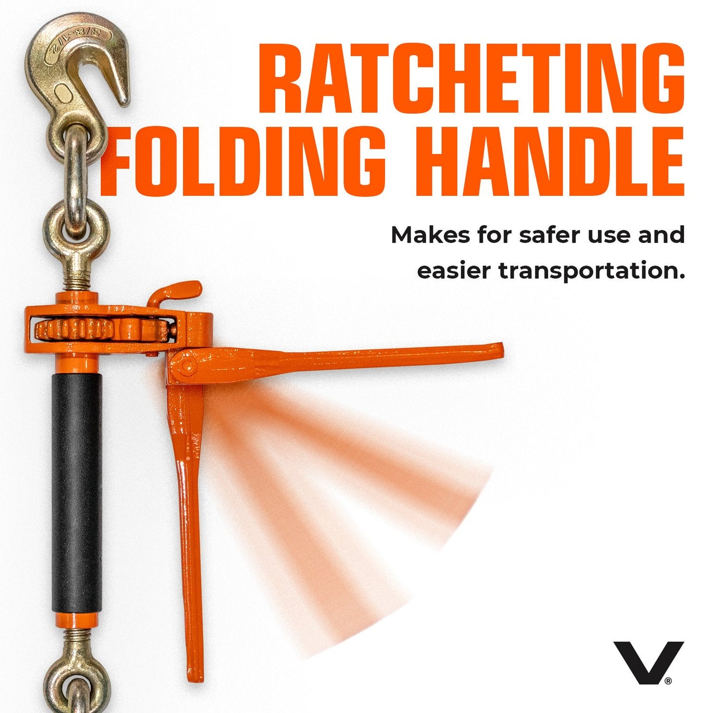 VULCAN Folding Handle Load Binder (Four Pack) with 2 Grab Hooks - Ratchet Style - 12000 Pound Safe Working Load (Works with 3/8 Inch Grade 70, 80 and 100 or 1/2” Grade 43 Chain)