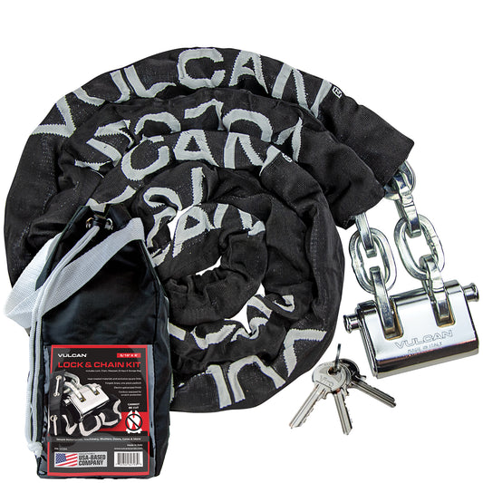 VULCAN Security Chain and Lock Kit - Premium Case-Hardened - 5/16 Inch x 9 Foot Chain (+/- 1.5 Inches) - Cannot Be Cut with Bolt Cutters or Hand Tools