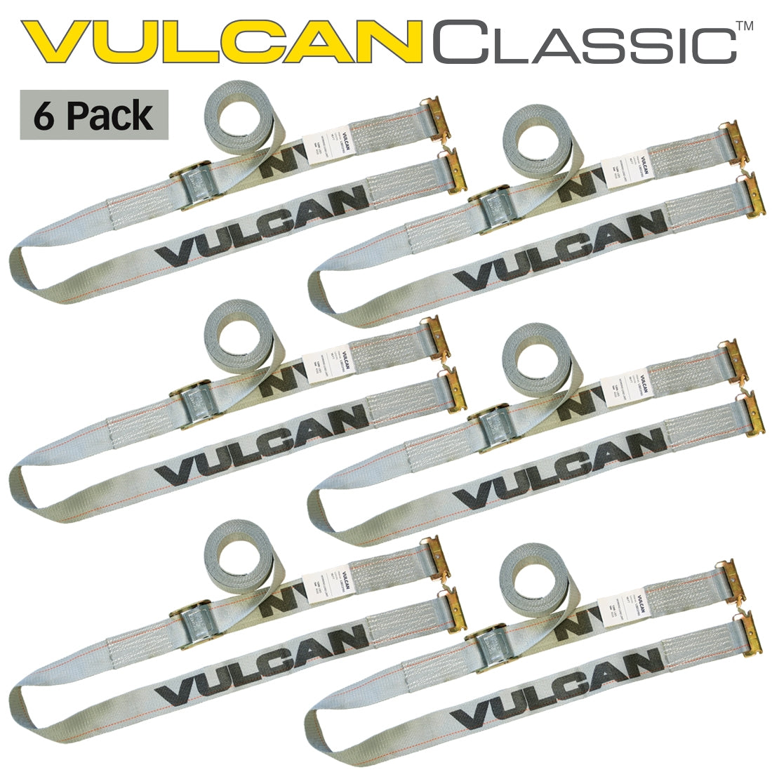 VULCAN Logistic Strap For E Track - Cam Buckle - 16 Foot - 6 Pack - Gray - 833 Pound Safe Working Load