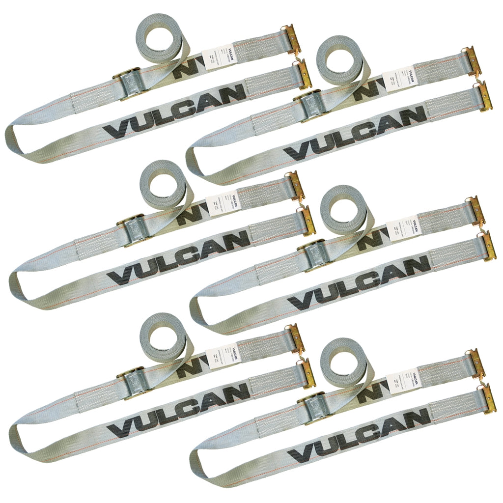 VULCAN Logistic Strap For E Track - Cam Buckle - 16 Foot - 6 Pack - Gray - 833 Pound Safe Working Load