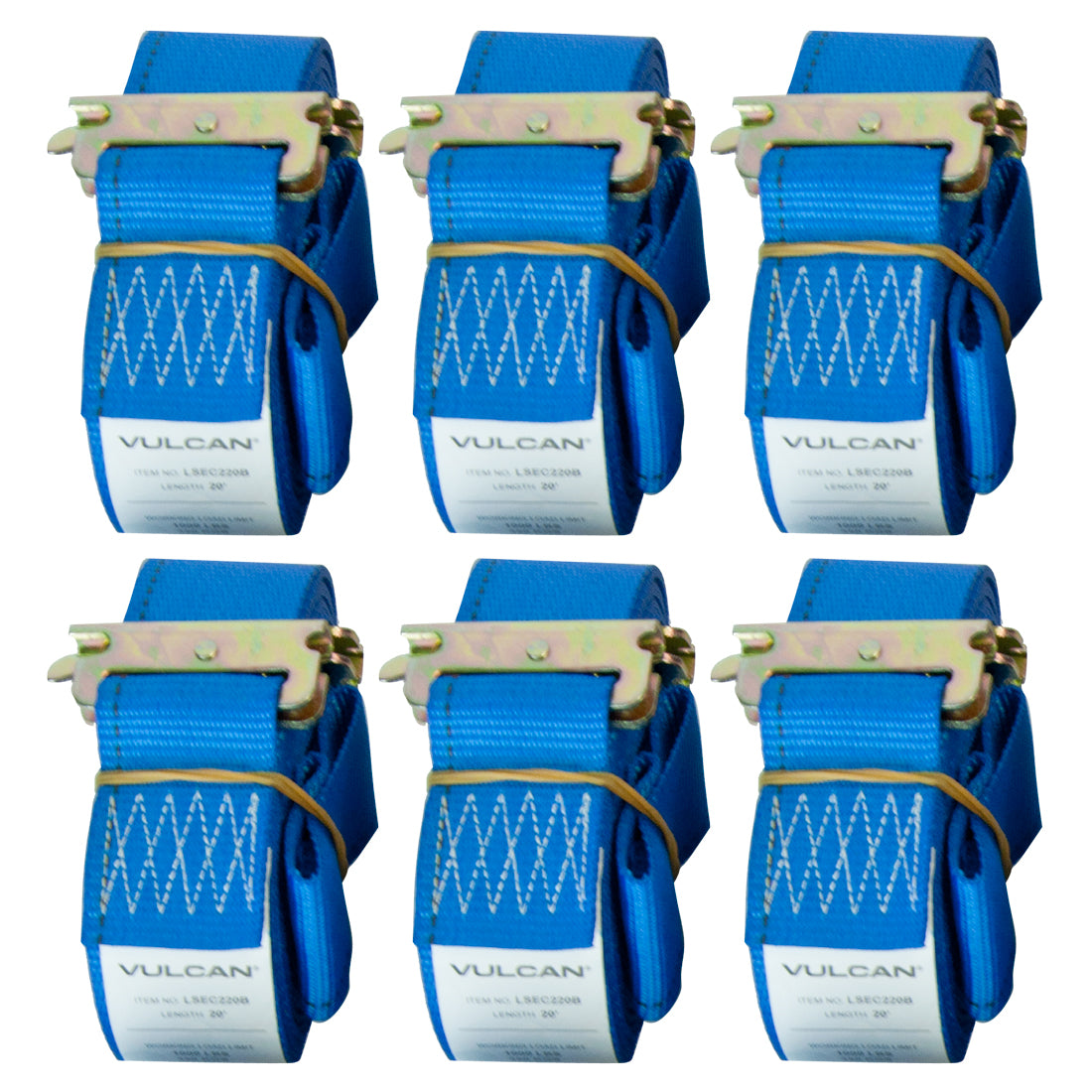 VULCAN Logistic Strap For E Track - Cam Buckle - 20 Foot - 6 Pack - Blue - 833 Pound Safe Working Load