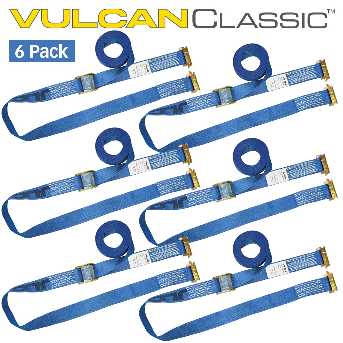 VULCAN Logistic Strap For E Track - Cam Buckle - 20 Foot - 6 Pack - Blue - 833 Pound Safe Working Load