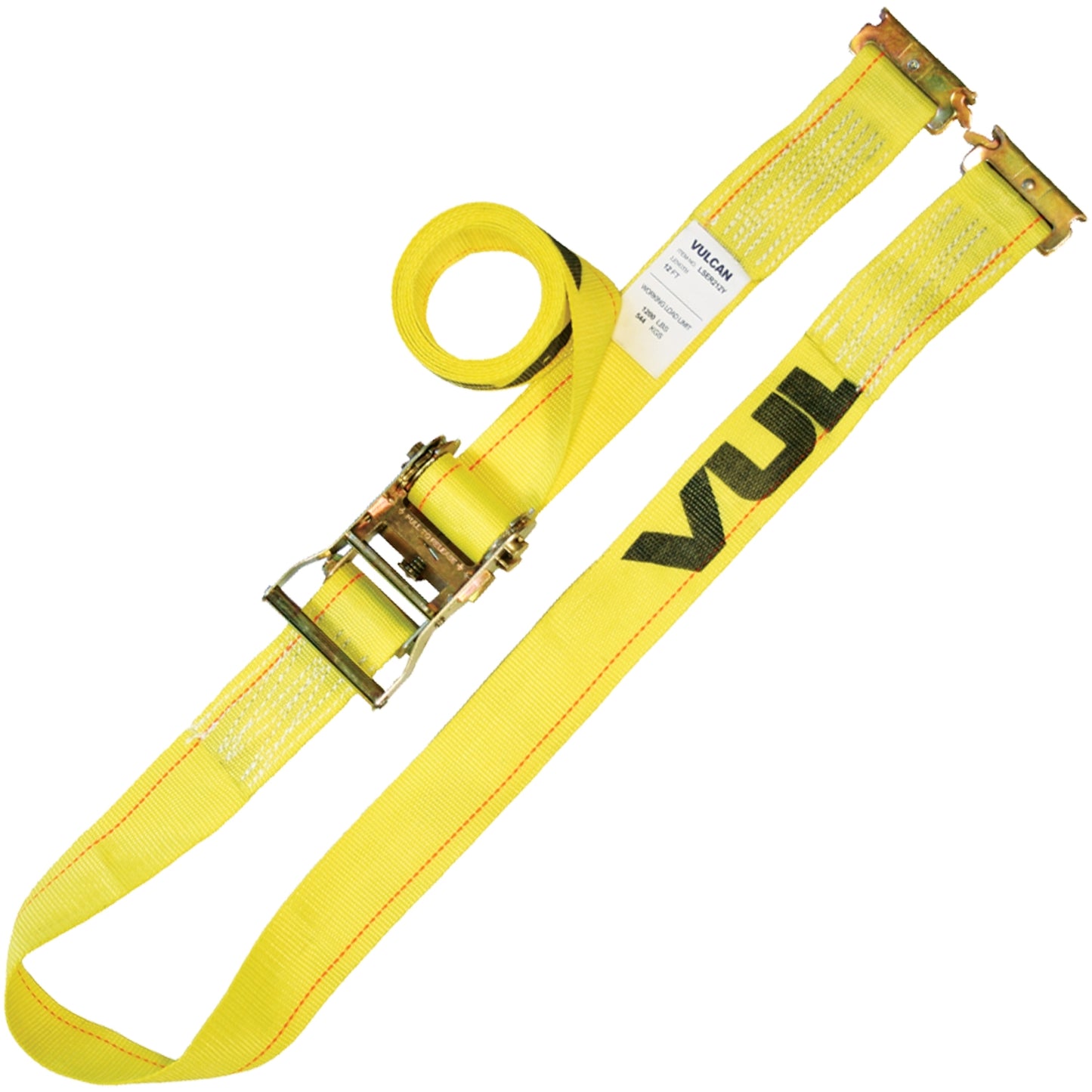 VULCAN Logistic Strap For E Track - Ratchet Style - 12 Foot - 6 Pack - Classic Yellow - 1,333 Pound Safe Working Load