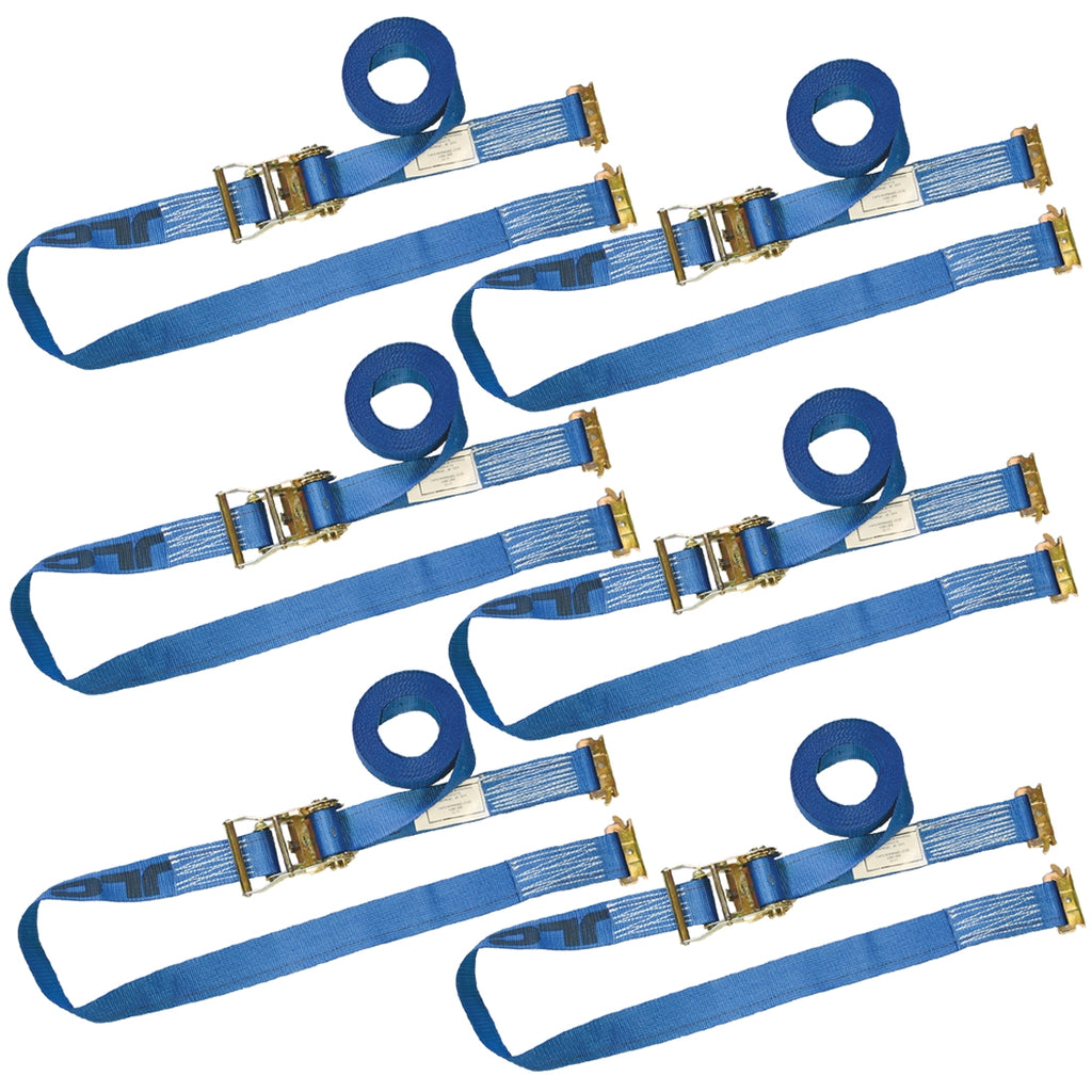 VULCAN Logistic Strap For E Track - Ratchet Style - 20 Foot - 6 Pack - Blue - 1,333 Pound Safe Working Load