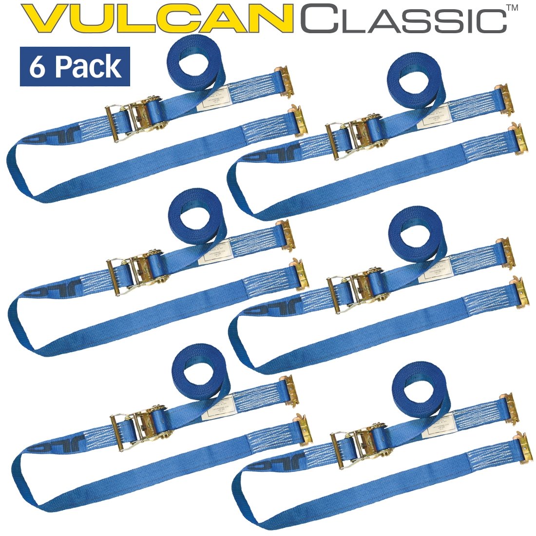 VULCAN Logistic Strap For E Track - Ratchet Style - 20 Foot - 6 Pack - Blue - 1,333 Pound Safe Working Load