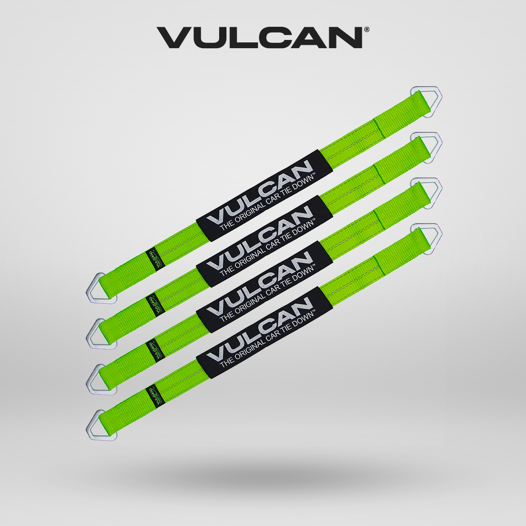 VULCAN Car Tie Down Axle Strap with Wear Pad - 2 Inch x 36 Inch - 4 Pack - High-Viz - 3,300 Pound Safe Working Load