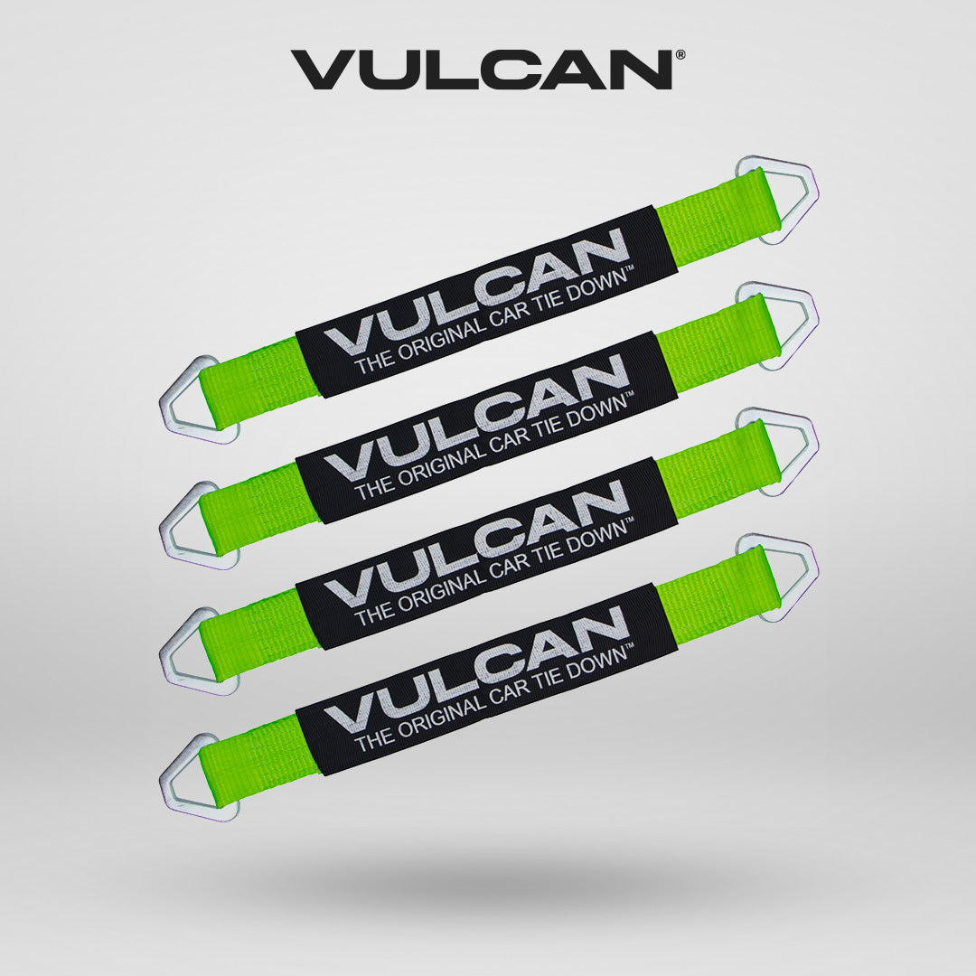 VULCAN Car Tie Down Axle Strap with Wear Pad - 2 Inch x 22 Inch - 4 Pack - High-Viz - 3,300 Pound Safe Working Load