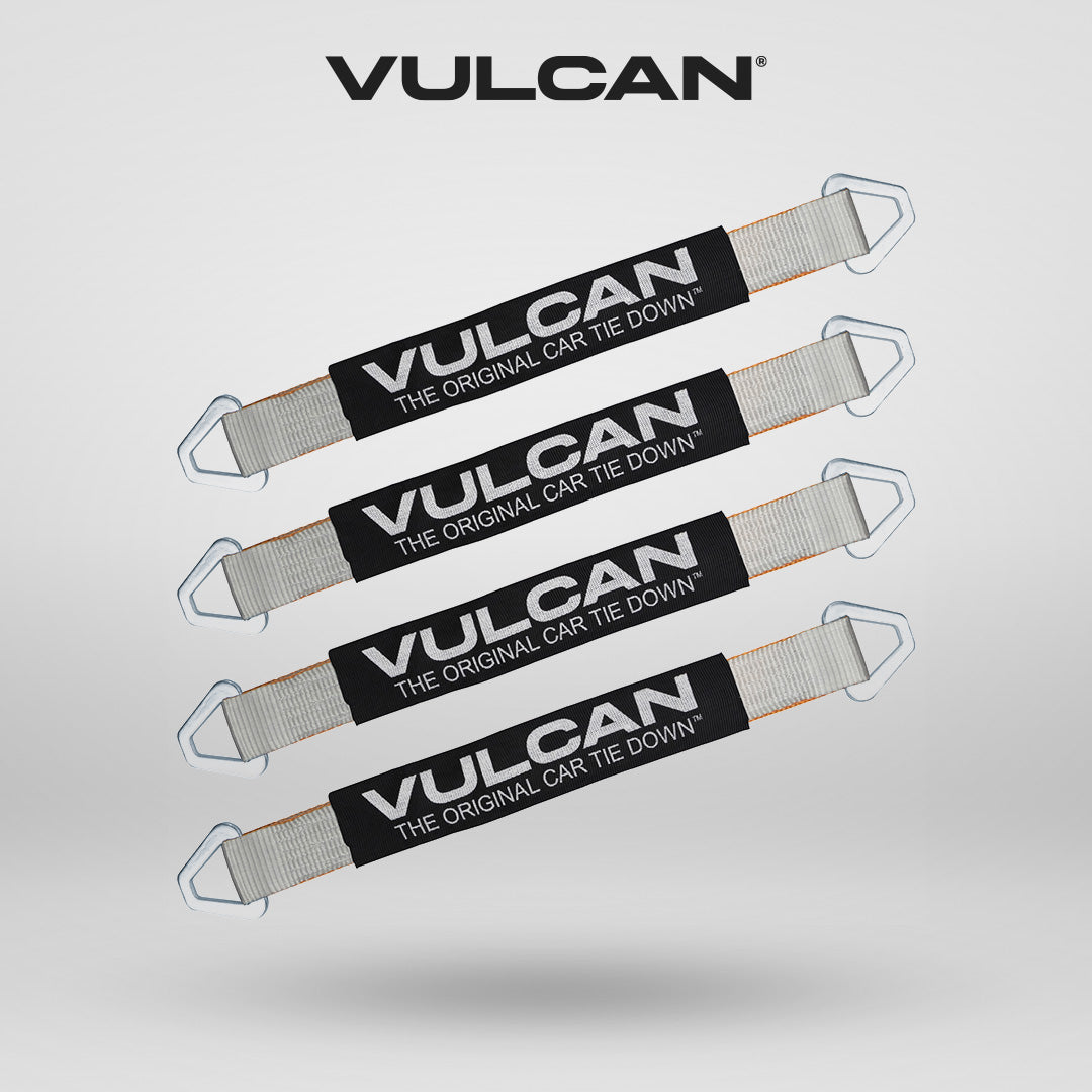 VULCAN Car Tie Down Axle Strap with Wear Pad - 2 Inch x 22 Inch - 4 Pack - Silver Series - 3,300 Pound Safe Working Load