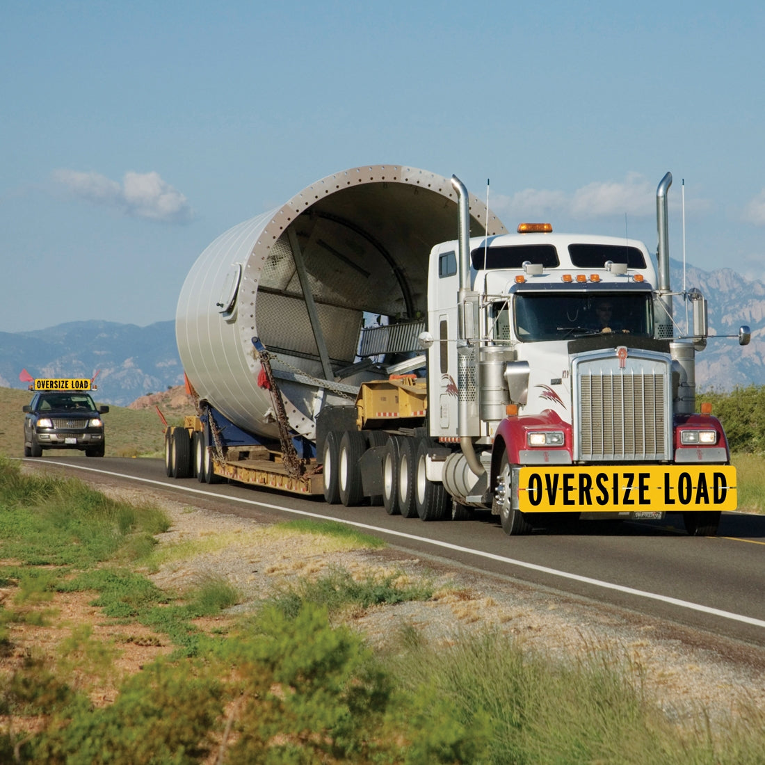 VULCAN Oversize Load Sign For Trucks and Trailers - Hinged Aluminum - 18 Inch x 84 Inch