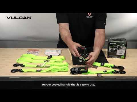 VULCAN High-Viz Green Ratchet Strap Tie Down Kit 4-Pack Unboxing