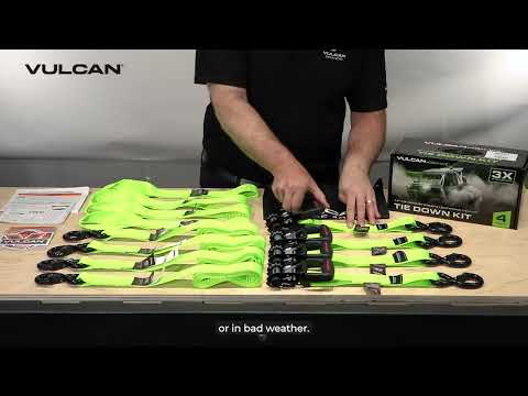 VULCAN High-Viz Green Ratchet Strap Tie Down Kit 4-Pack Unboxing