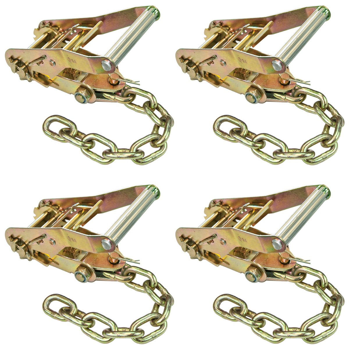 VULCAN Ratchet Buckle - 2 Inch Wide Handle with Chain Tail - 4 Pack - 3,300 Pound Safe Working Load