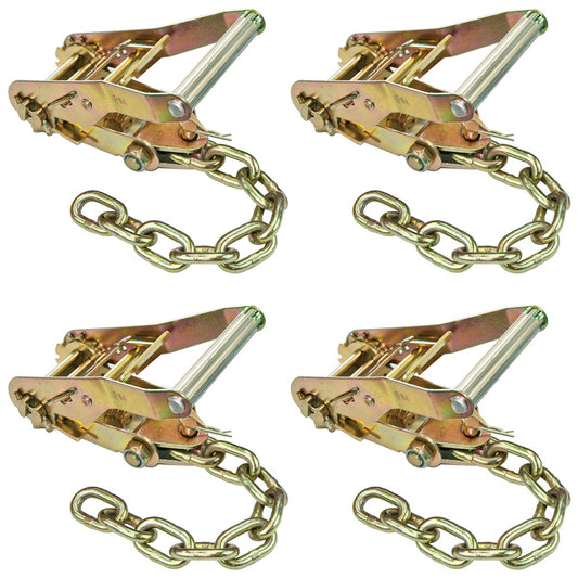 VULCAN Ratchet Buckle - 2 Inch Wide Handle with Chain Tail - 4 Pack - 3,300 Pound Safe Working Load