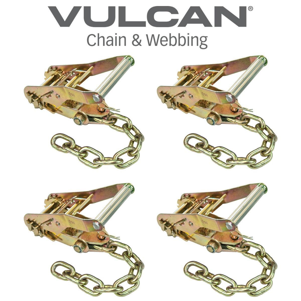 VULCAN Ratchet Buckle - 2 Inch Wide Handle with Chain Tail - 4 Pack - 3,300 Pound Safe Working Load