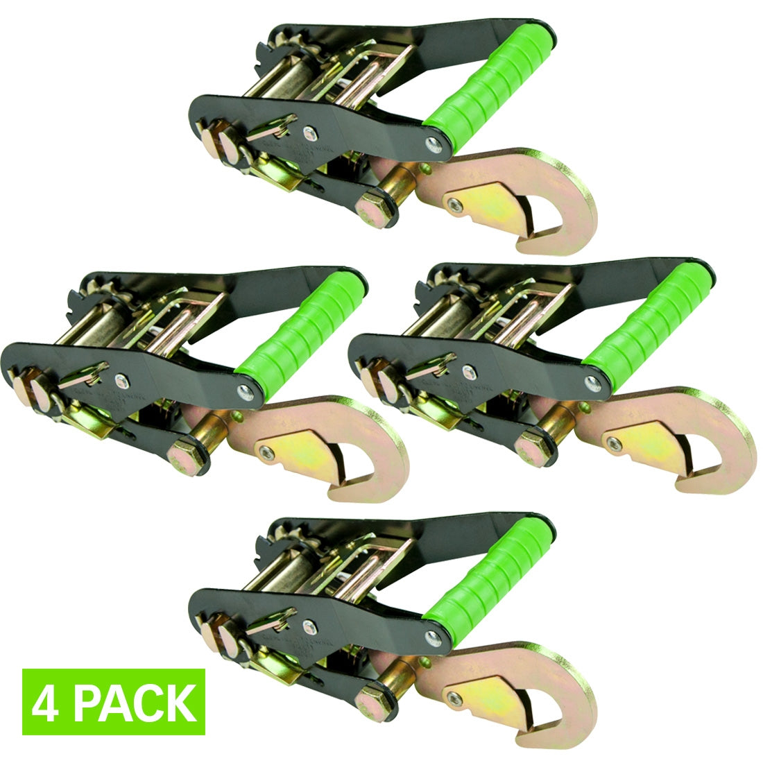 VULCAN Ratchet Buckle - Snap Hook - 2 Inch Wide Handle - High-Viz - 4 Pack - 3,300 Pound Safe Working Load