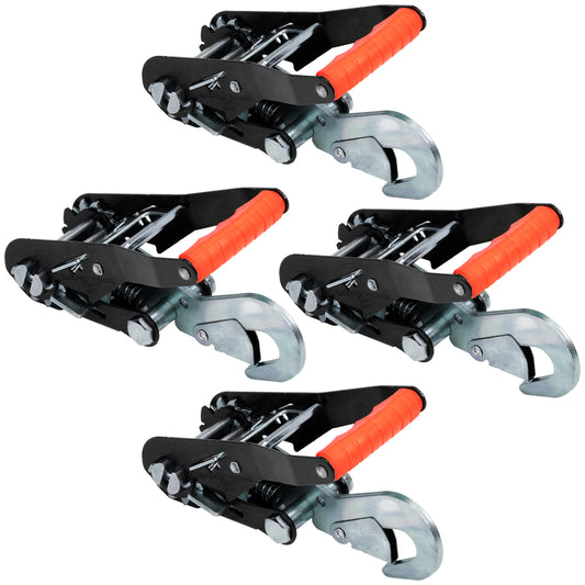 VULCAN Ratchet Buckle - Snap Hook - 2 Inch Wide Handle - Silver Series - 4 Pack - 3,300 Pound Safe Working Load