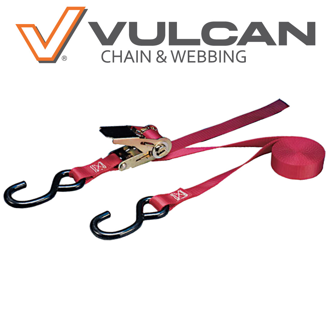 VULCAN Ratchet Strap W/S Hooks - 1 Inch x 10 Foot - 500 Pound Safe Working Load