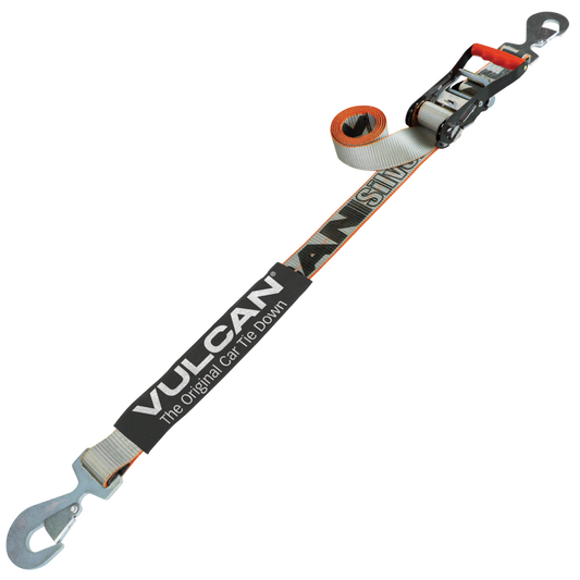 VULCAN Car Tie Down with Flat Snap Ratchet - Snap Hook - 96 Inch - Silver Series - 3,300 Pound Safe Working Load