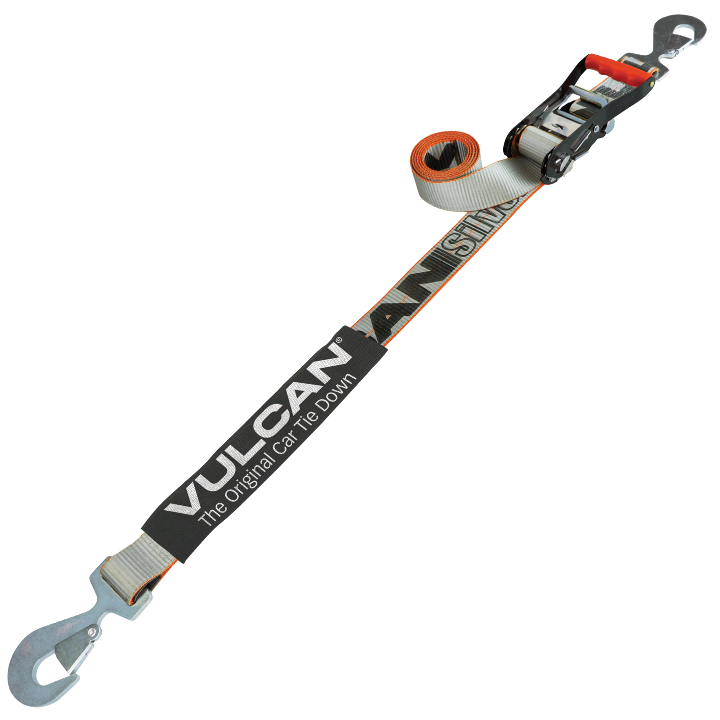 VULCAN Car Tie Down with Flat Snap Ratchet - Snap Hook - 96 Inch - Silver Series - 3,300 Pound Safe Working Load