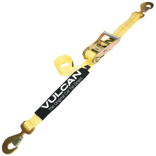 VULCAN Snap Hook Car Tie Down With Flat Snap Hook Ratchet - 96 Inch - 3,300 Pound Safe Working Load