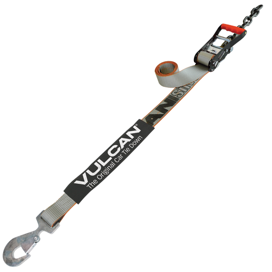 VULCAN Car Tie Down with Chain Tail Ratchet - Snap Hook - 96 Inch - Silver Series - 3,300 Pound Safe Working Load