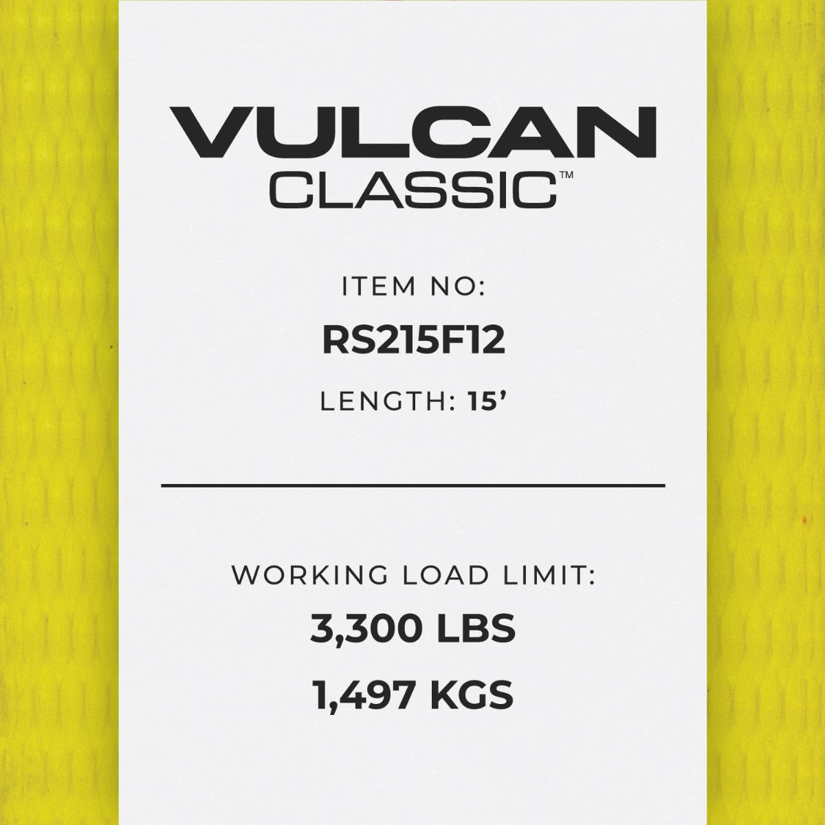 VULCAN Ratchet Strap with Flat Hooks - 2 Inch x 15 Foot - Classic Yellow - 3,300 Pound Safe Working Load