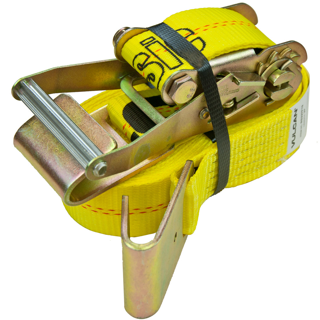 VULCAN Ratchet Strap with Flat Hooks - 2 Inch x 20 Foot - Classic Yellow - 3,300 Pound Safe Working Load