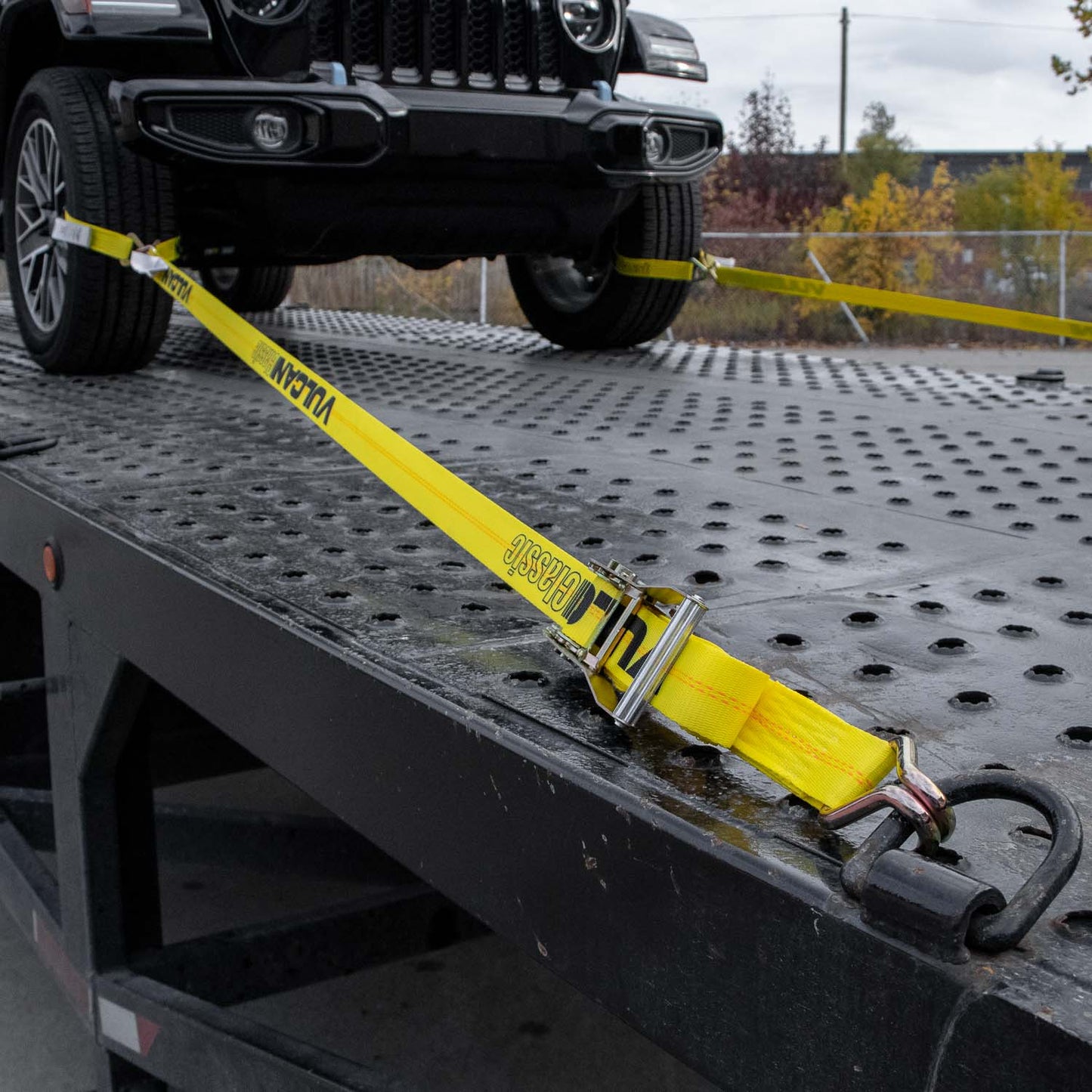 VULCAN Ratchet Straps with Wire J Hooks - 2 Inch x 15 Foot - 4 Pack - Classic Yellow - 3,300 Pound Safe Working Load